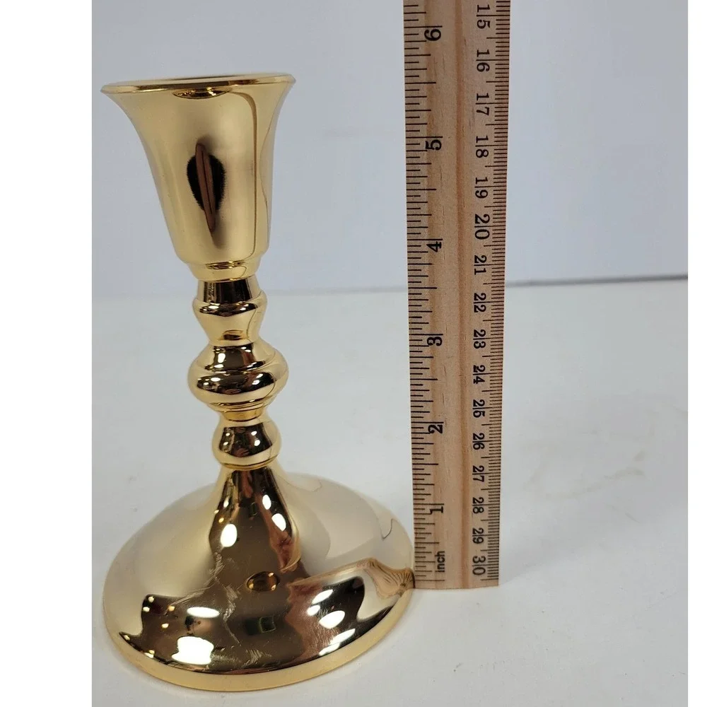 Vintage Gold Brass Taper Candlestick Holder Tarnish Resistant Japan 6 Inch